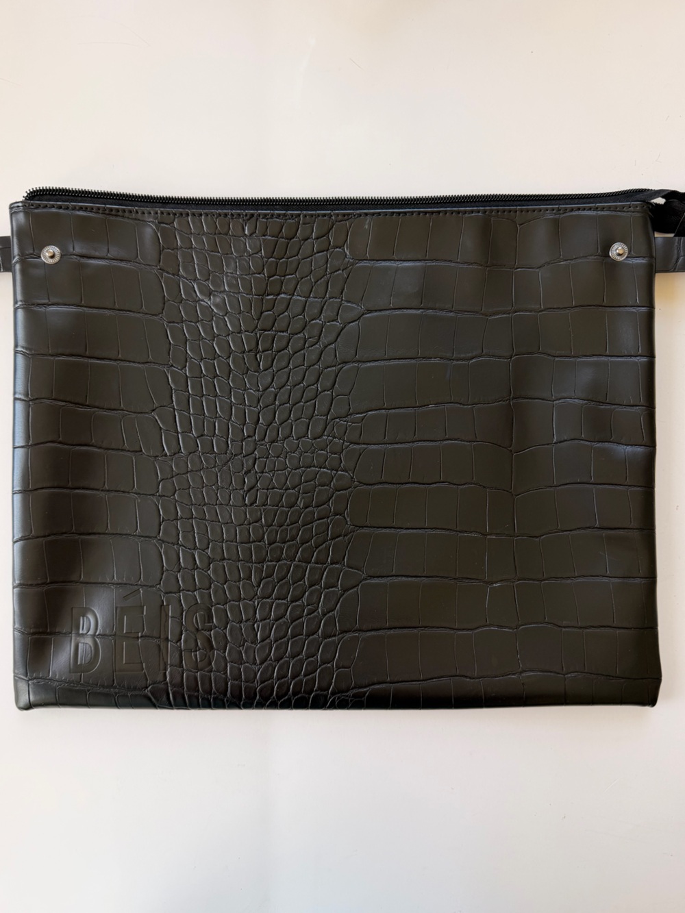 Beis Faux Leather Black Croc-Embossed Laptop Full Zip Pouch Travel Sleeve